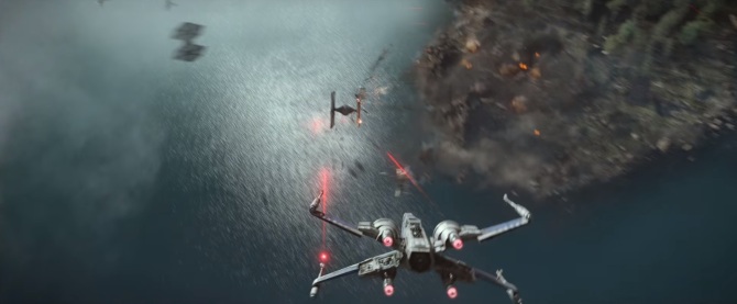 Star Wars: The Force Awakens - X-Wing shooting down TIE Fighter - Lucasfilm, Bad Robot, Truenorth Productions - from http://www.scribologist.com/2015/the-force-awakens-trailer-3-breakdown/