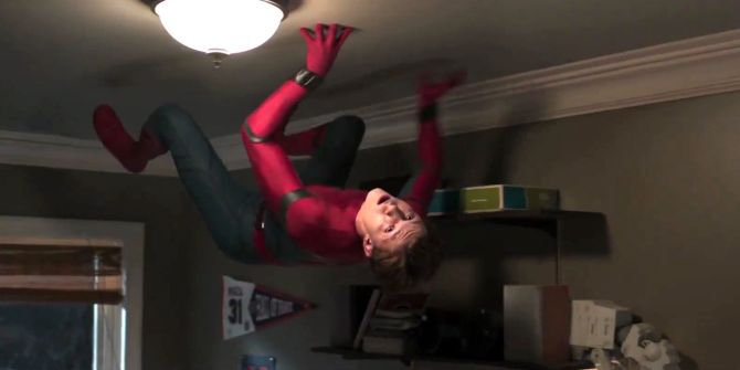 Spider-Man Homecoming - Peter crawling on ceiling - property of Columbia Pictures, Marvel Studios, and Pascal Pictures - from http://www.planet-aviation.com/2017/06/29/spider-man-homecoming-review/