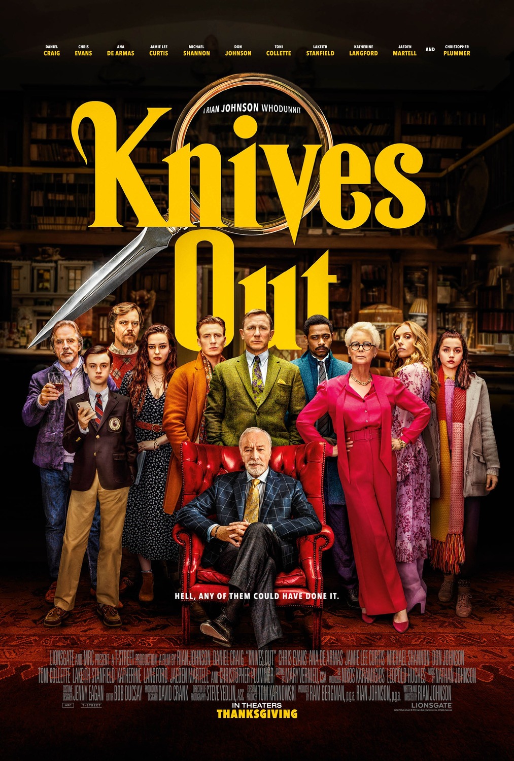Knives Out - film poster - property of Lionsgate, Media Rights Capital, and T-Street - sourced from https://collider.com/knives-out-review-rian-johnson/